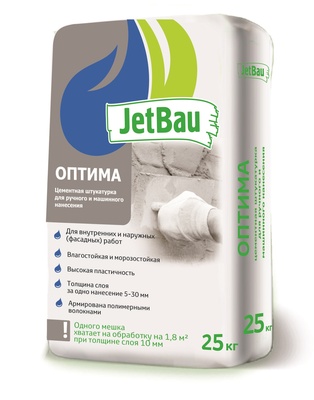 JetBau Штукатурка ОПТИМА цементно-песчаная (5-30мм) 25кг джет бау
