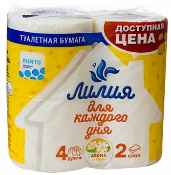 Туалетная бумага Лилия Ромашка 2сл 4рул, белый цв. (5626)