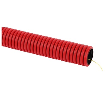 Труба гофрированная двустенная 50мм с протяжкой с муфтой красная (50м)