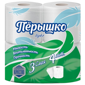 Туалетная бумага Перышко Light 3сл 4рул белый цв. (6697)